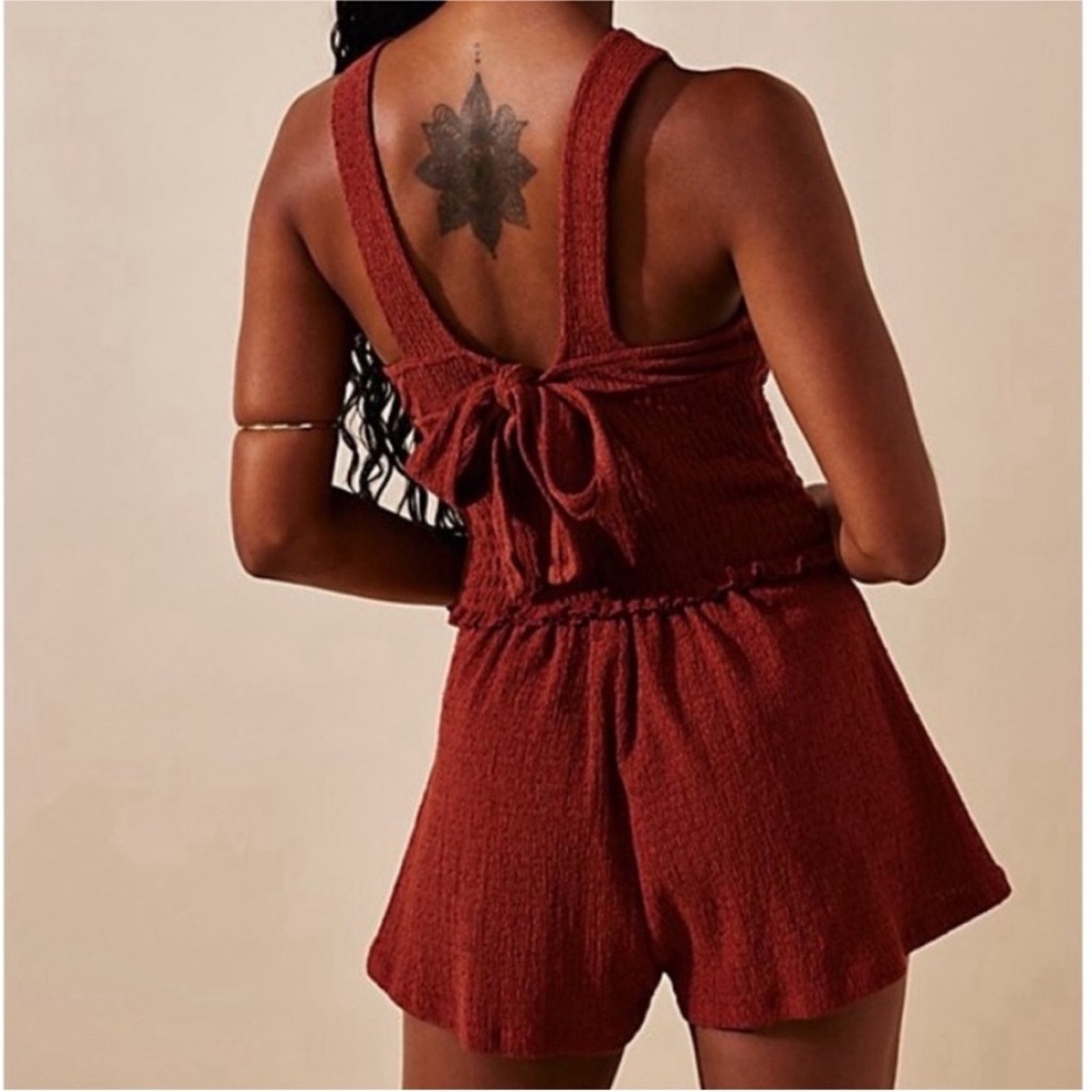 NWOT Free People Beach Dolce Textured Smocked Halter Romper Small